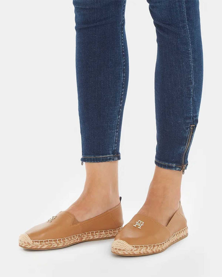 Tommy Hilfiger Kadın Deri Yassı Espadril Summer Cognac