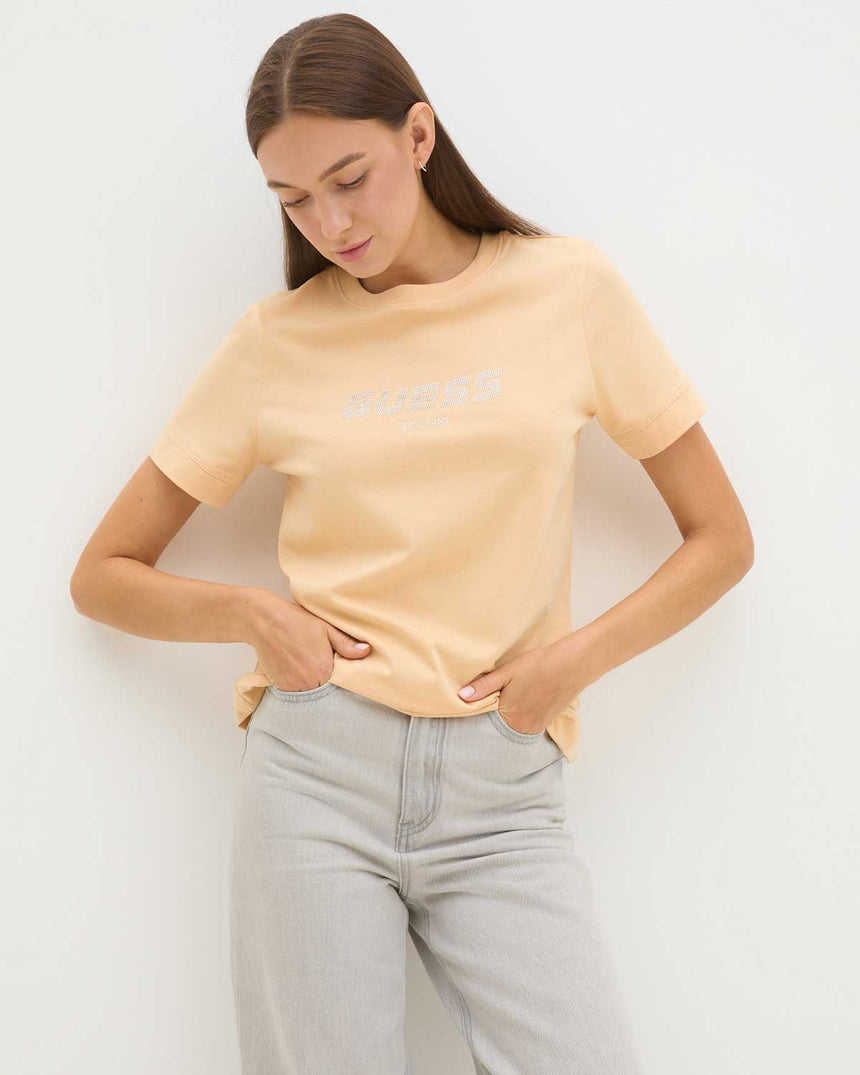 Guess Eleanora Logo Baskılı Tshirt Sandy Peach
