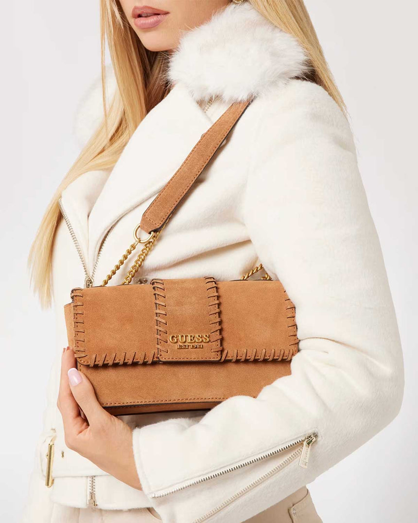 Guess Libera Comparment Süet Çapraz Asklı Çanta Cognac