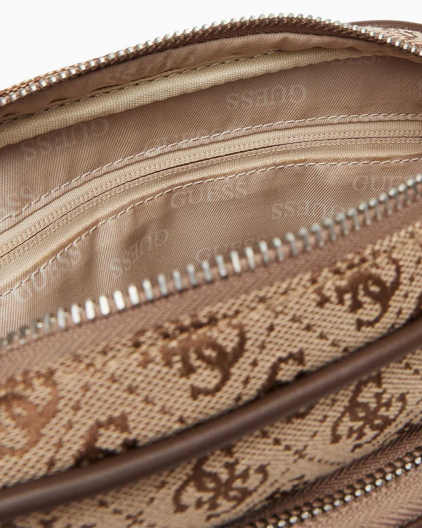 Guess Milano Compact Monogram Baskılı Çapraz Askılı Çanta Beige / Brown