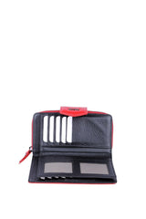 Grande 2 Küçük - 1 Büyük Şeffaf Bölmeli Kadın El Portföyü Kırmızı - Siyah