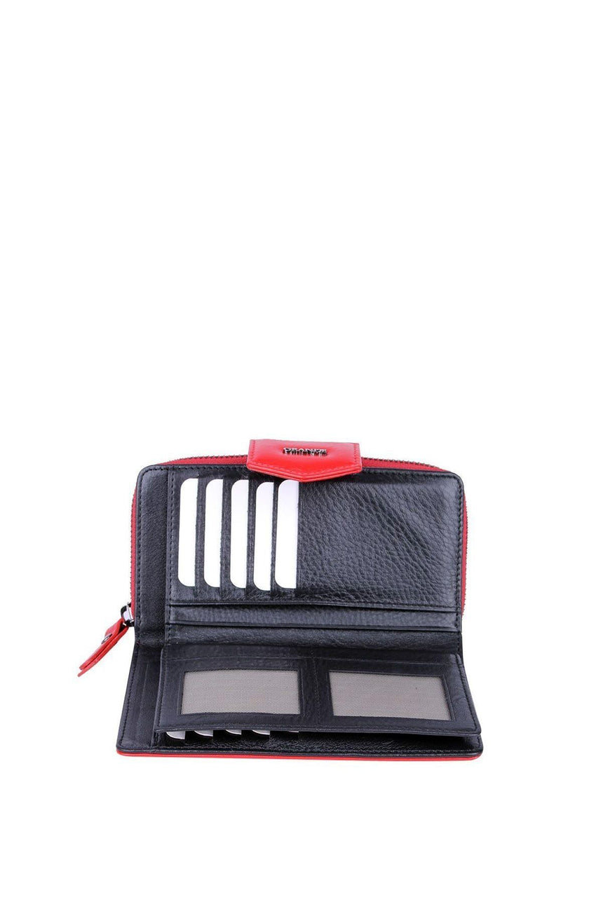 Grande 2 Küçük - 1 Büyük Şeffaf Bölmeli Kadın El Portföyü Kırmızı - Siyah