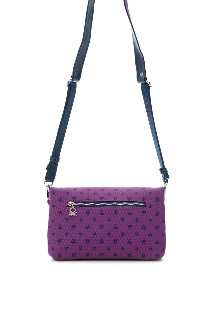Benetton Logo Baskılı Çapraz Askılı Kadın Çantası Mürdüm - Lacivert