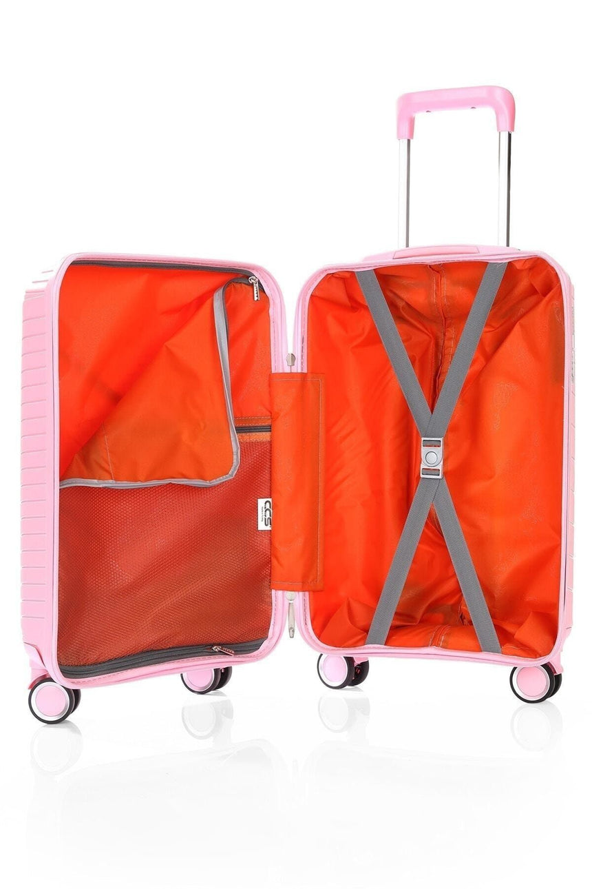 ÇÇS Diagonol Çizgili 75 cm Büyük Boy Valiz Pembe