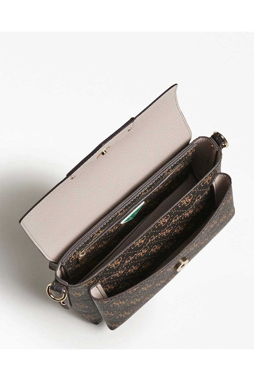 Guess Eco Brenton Flap Shoulder Bag Kadın Çapraz Askılı Çanta Brown Logo