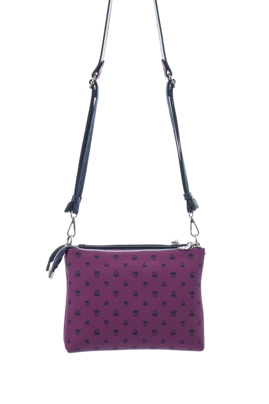 Benetton Mini Logo Baskılı Çapraz Askılı Kadın Çantası Mürdüm - Lacivert