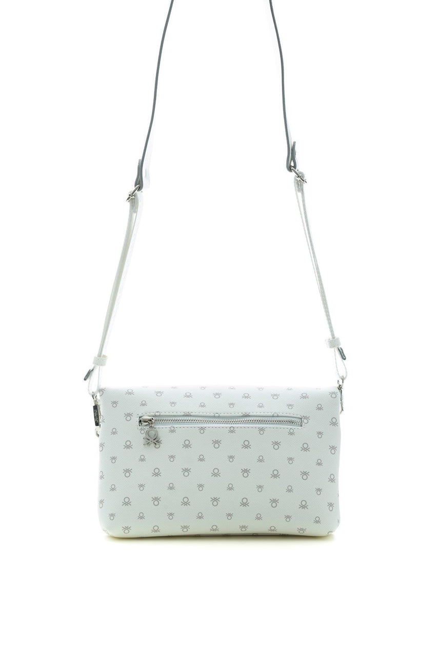 Benetton Logo Baskılı Çapraz Askılı Kadın Çantası Beyaz