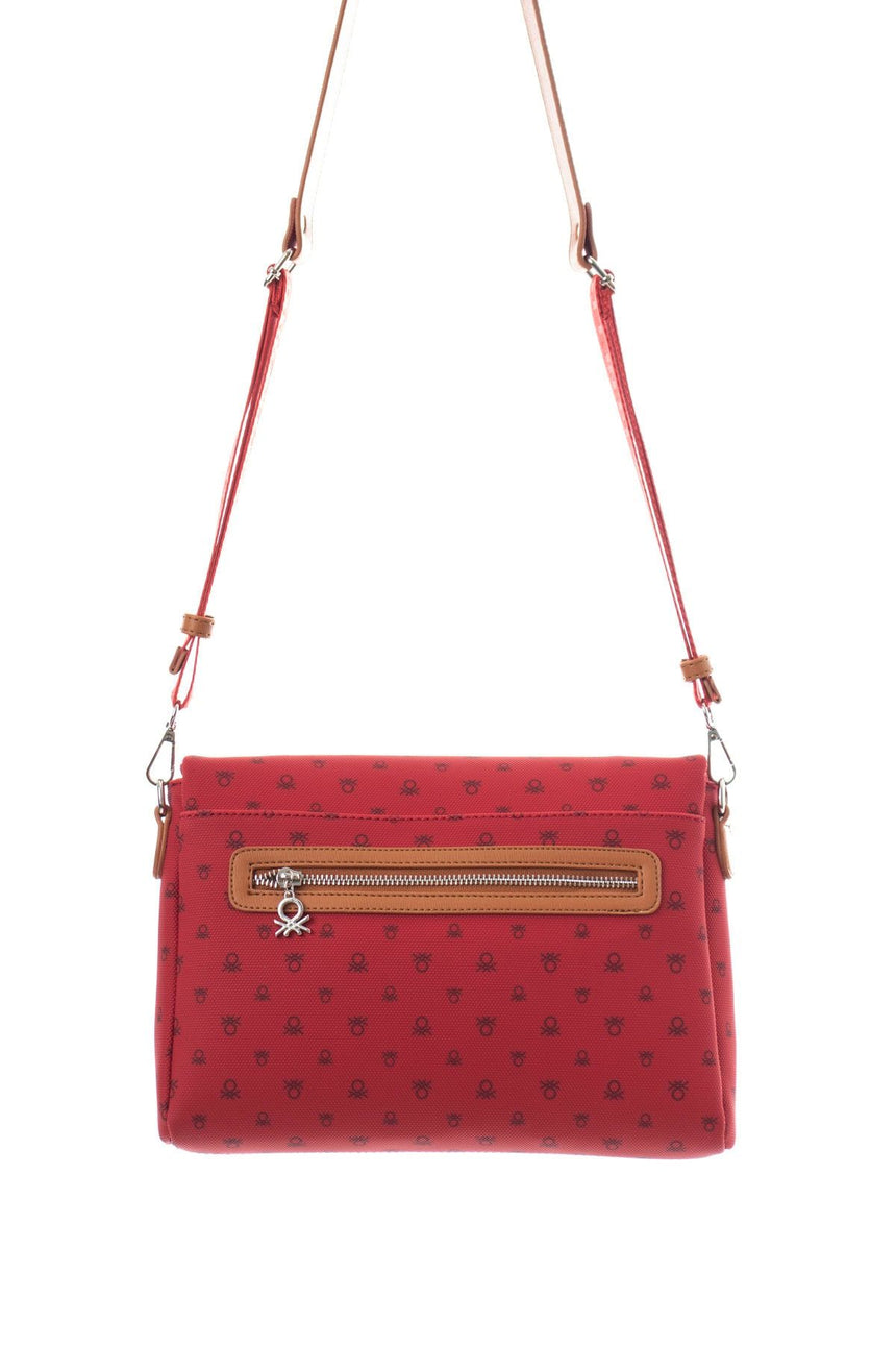 Benetton Kapaklı,Mini Logolu Çapraz Askılı Kadın Çantası Kırmızı - Camel