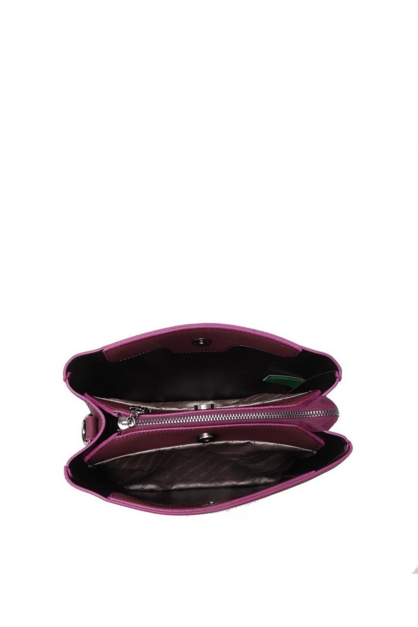 Benetton Üç Bölmeli Çapraz Askılı Kadın Çantası Mürdüm