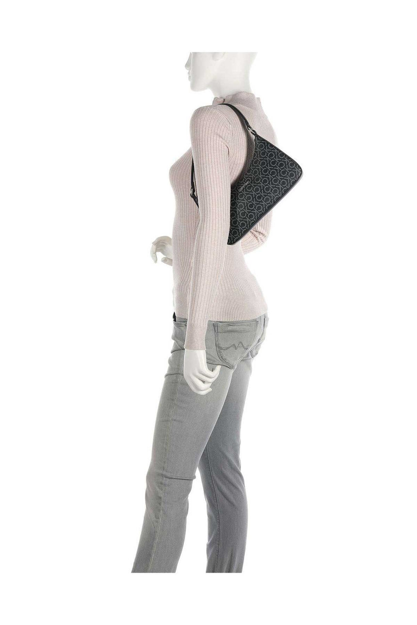 Calvin Klein Ck Monogram Baskılı Fermuarlı Kadın Omuz Çantası Black Mono