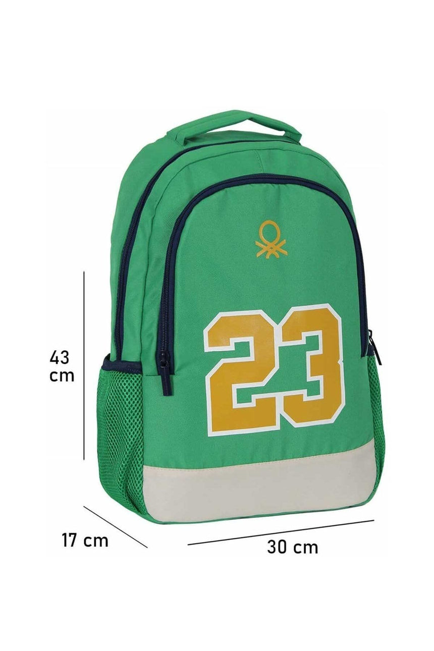 Benetton Çift Bölmeli 23 Logolu Sırt Çantası Yeşil