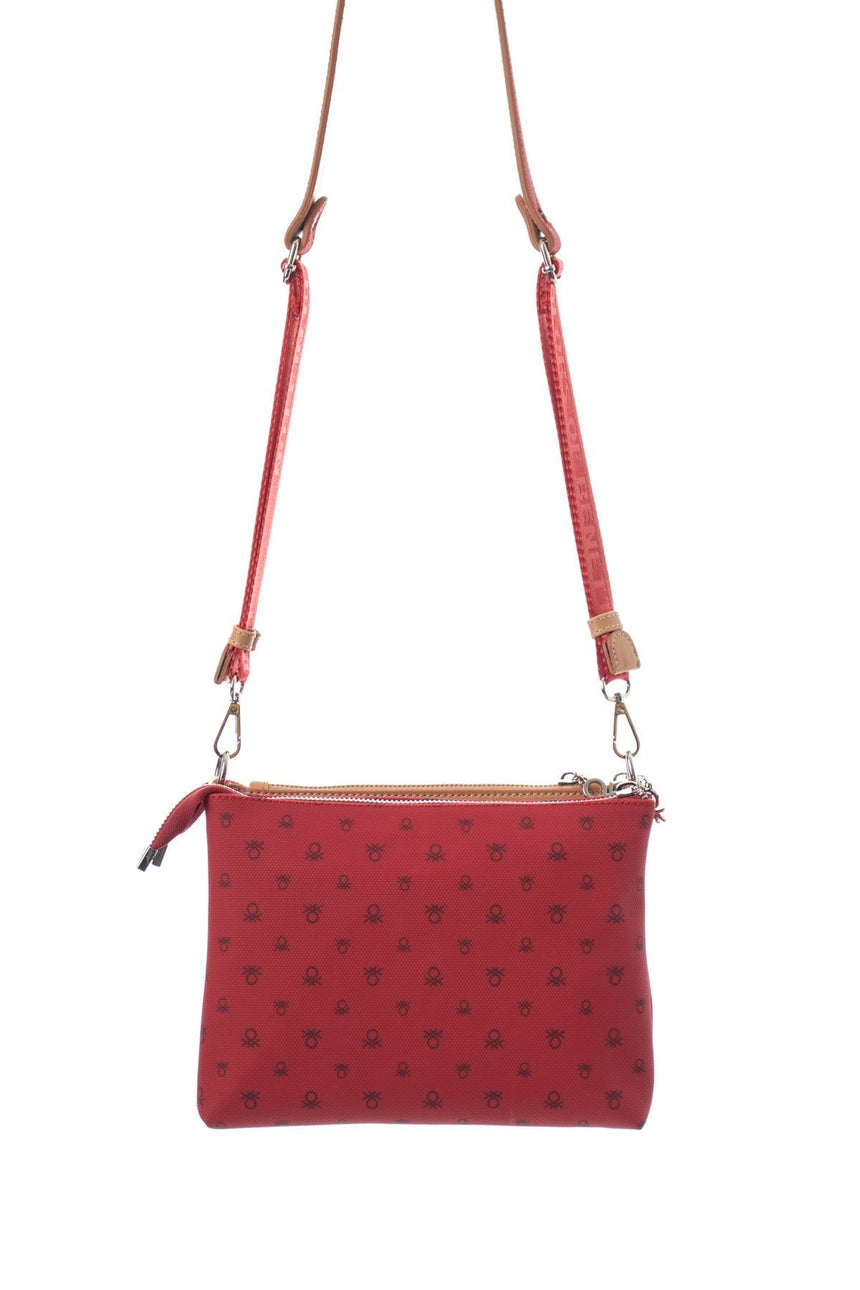 Benetton Mini Logo Baskılı Çapraz Askılı Kadın Çantası Kırmızı - Açık Camel