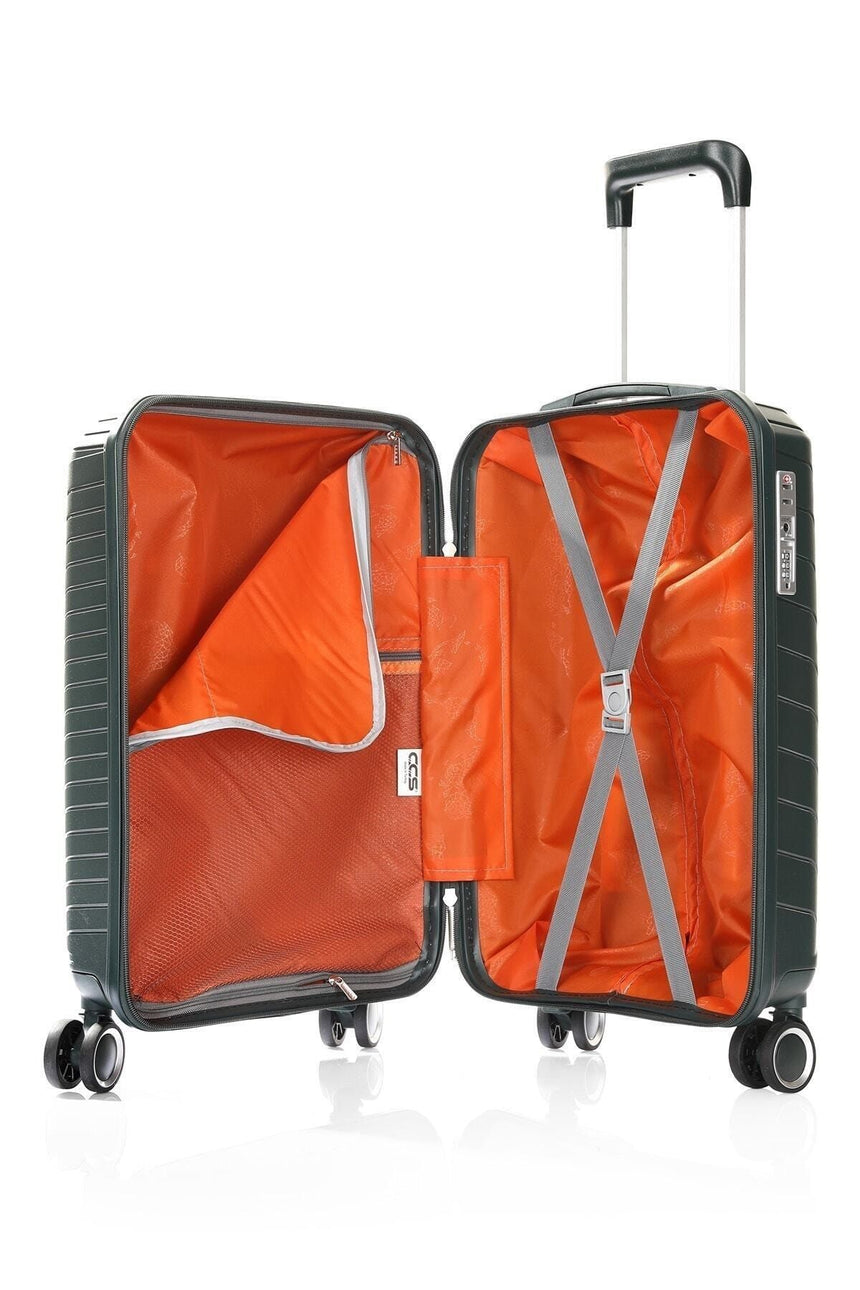 ÇÇS Diagonol Çizgili 75 cm Büyük Boy Valiz Koyu Yeşil