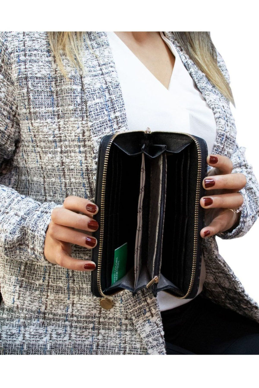 Benetton Logo Baskılı Large Kadın Cüzdanı Siyah