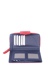 Grande 2 Küçük - 1 Büyük Şeffaf Bölmeli Kadın El Portföyü Kırmızı - Lacivert