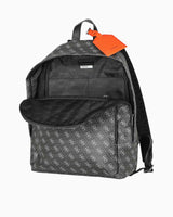 Guess Milano Compact Monogram Desenli Sırt Çantası Dark Black/Orange