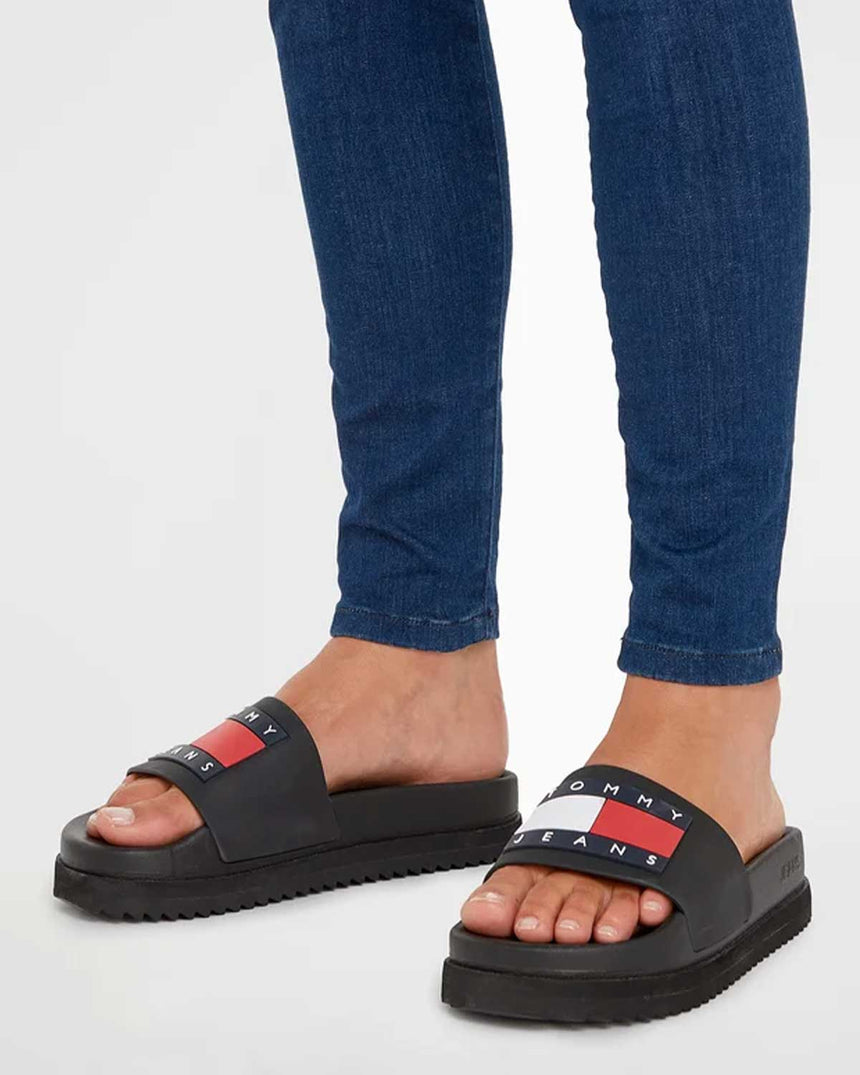 Tommy Hilfiger Elevated Flatform Slide Kadın Terlik Black