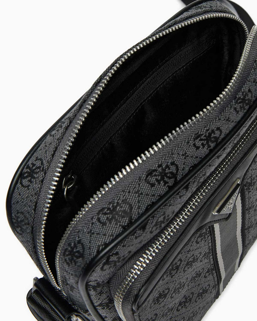 Guess Milano Compact Monogram Baskılı Çapraz Askılı Çanta Coal Black