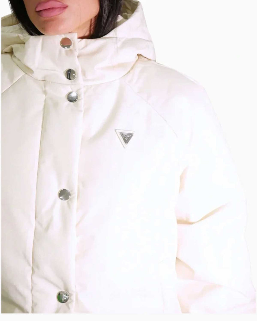 Guess Jacke Jakarlı Kadın Aktif Şişme Mont 4G JACQUARD PEARL WH