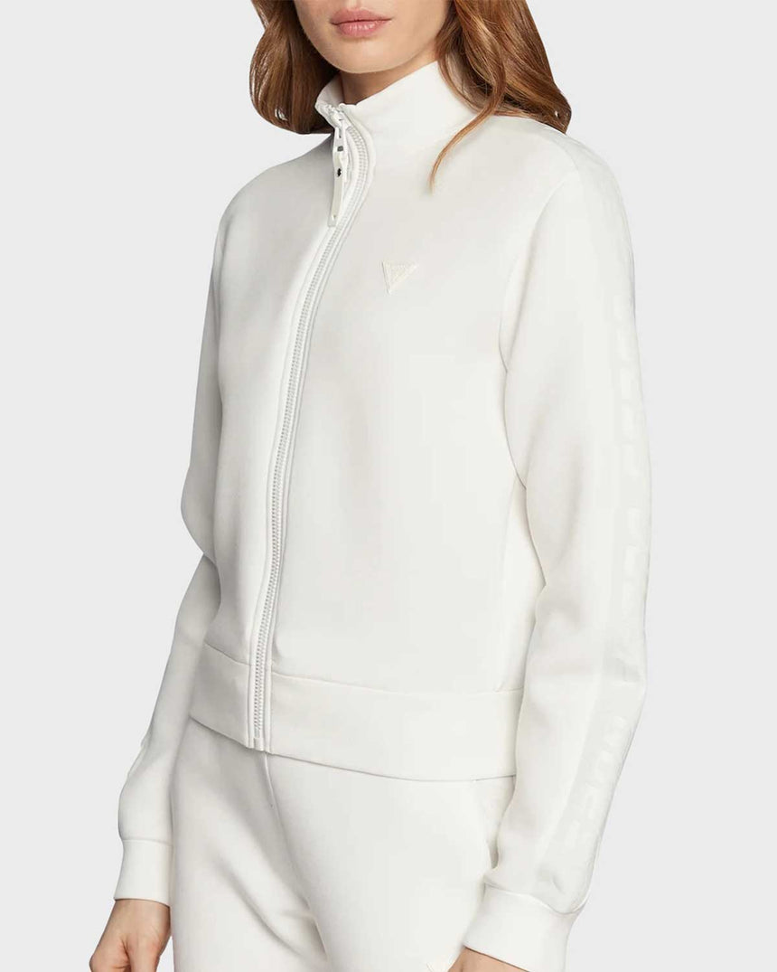 Guess New Allie Logo Şeritli Fermuarlı Sweatshirt Ocean Salt