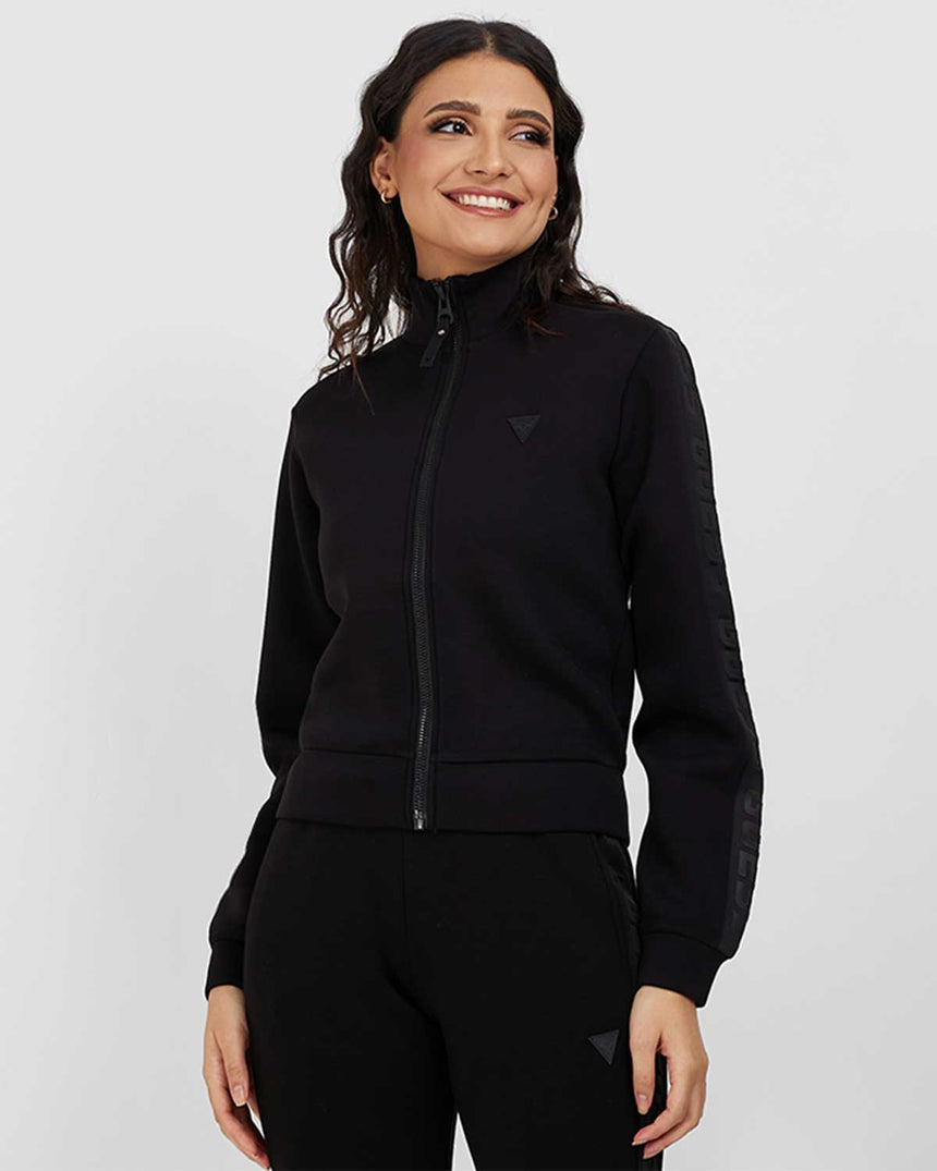 Guess New Allie Logo Şeritli Fermuarlı Sweatshirt Jet Black A996