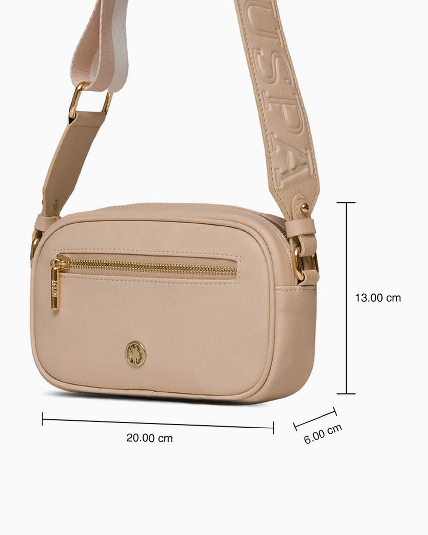 Us Polo Assn Logo Detaylı Çapraz Askılı Çanta Bej