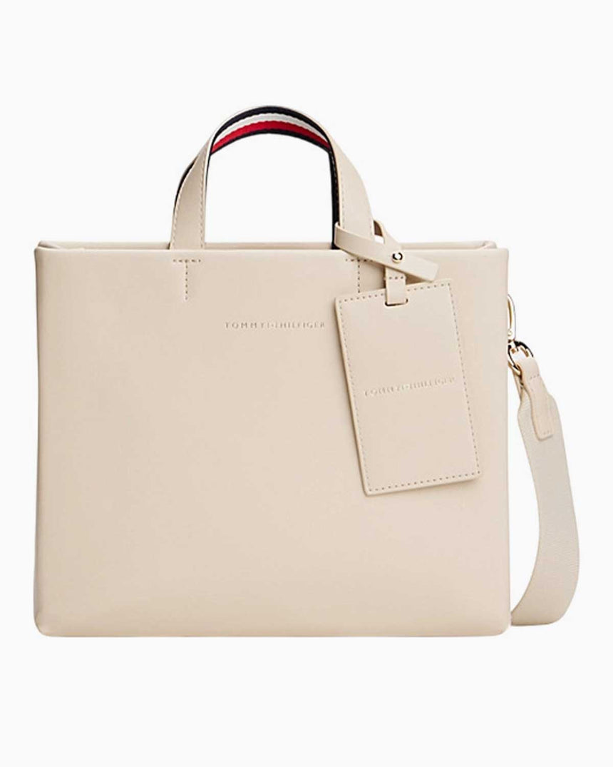 Tommy Hilfiger Resmi Orta Boy Kadın Alışveriş Çantası Classic Beige