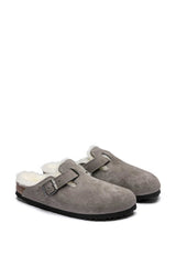 Birkenstock Boston Fur Erkek Terlik Stone Coin