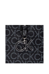 Calvin Klein Ck Monogram Baskılı Fermuarlı Kadın Omuz Çantası Black Mono