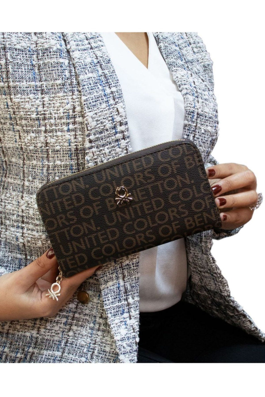 Benetton Logo Baskılı Large Kadın Cüzdanı Kahve - Taba