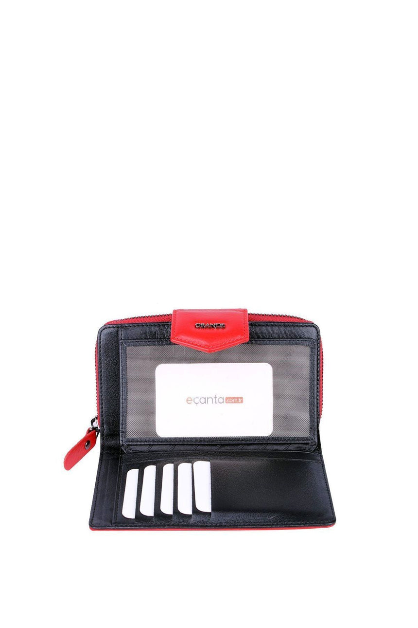 Grande 2 Küçük - 1 Büyük Şeffaf Bölmeli Kadın El Portföyü Kırmızı - Siyah