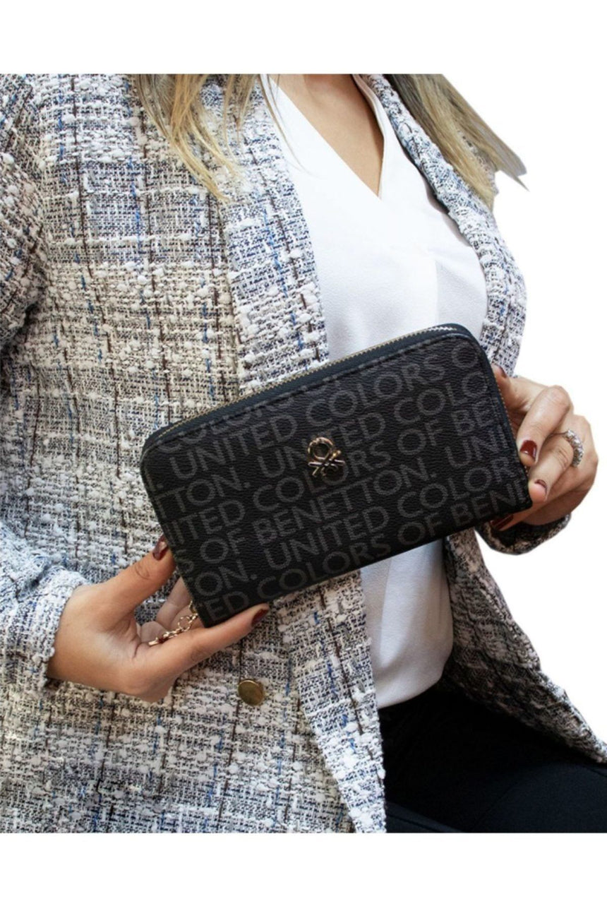 Benetton Logo Baskılı Large Kadın Cüzdanı Siyah