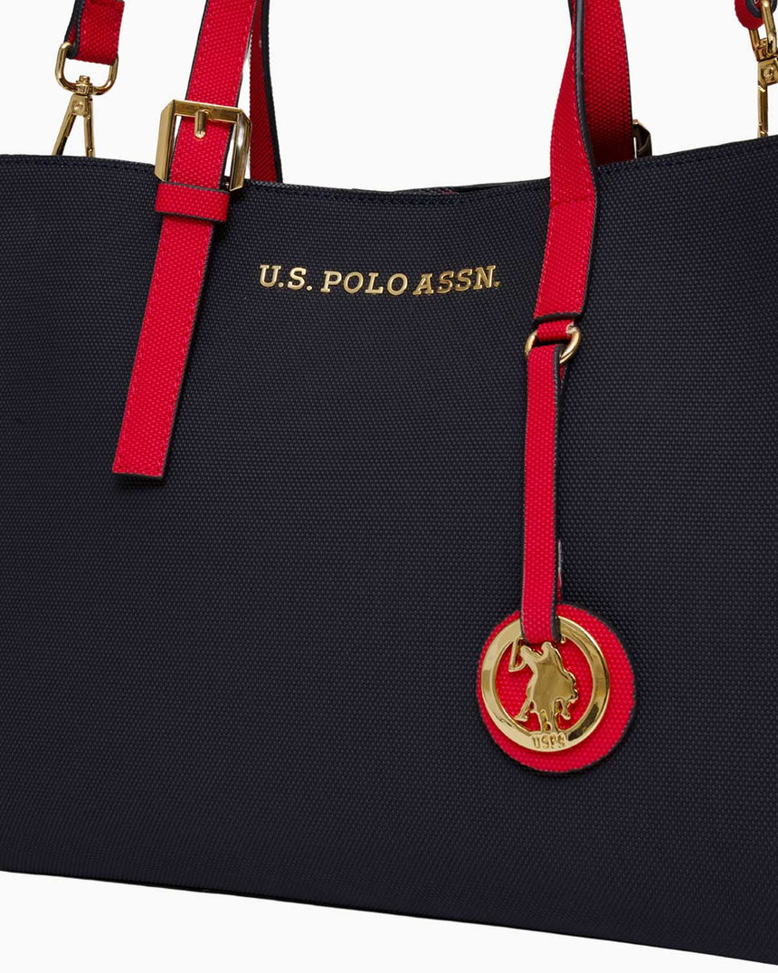 Us Polo Assn Logo Detaylı Aksesuarlı El Çantası Lacivert - Kırmızı