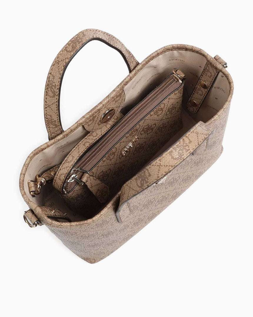 Guess Latona Mini Cüzdanlı Çıkarılabilir Uzatma Askılı El Çantası Latte Logo