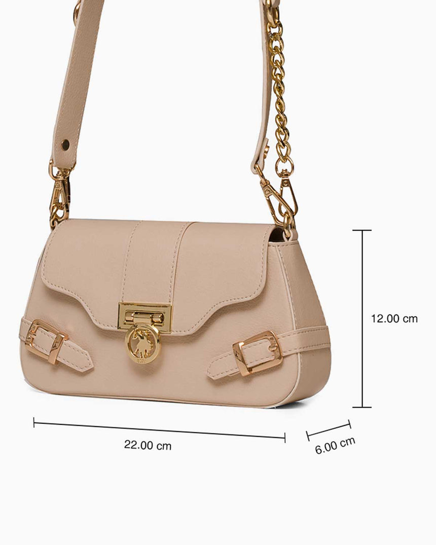 Us Polo Assn Logo Detaylı Çapraz Askılı Çanta Bej