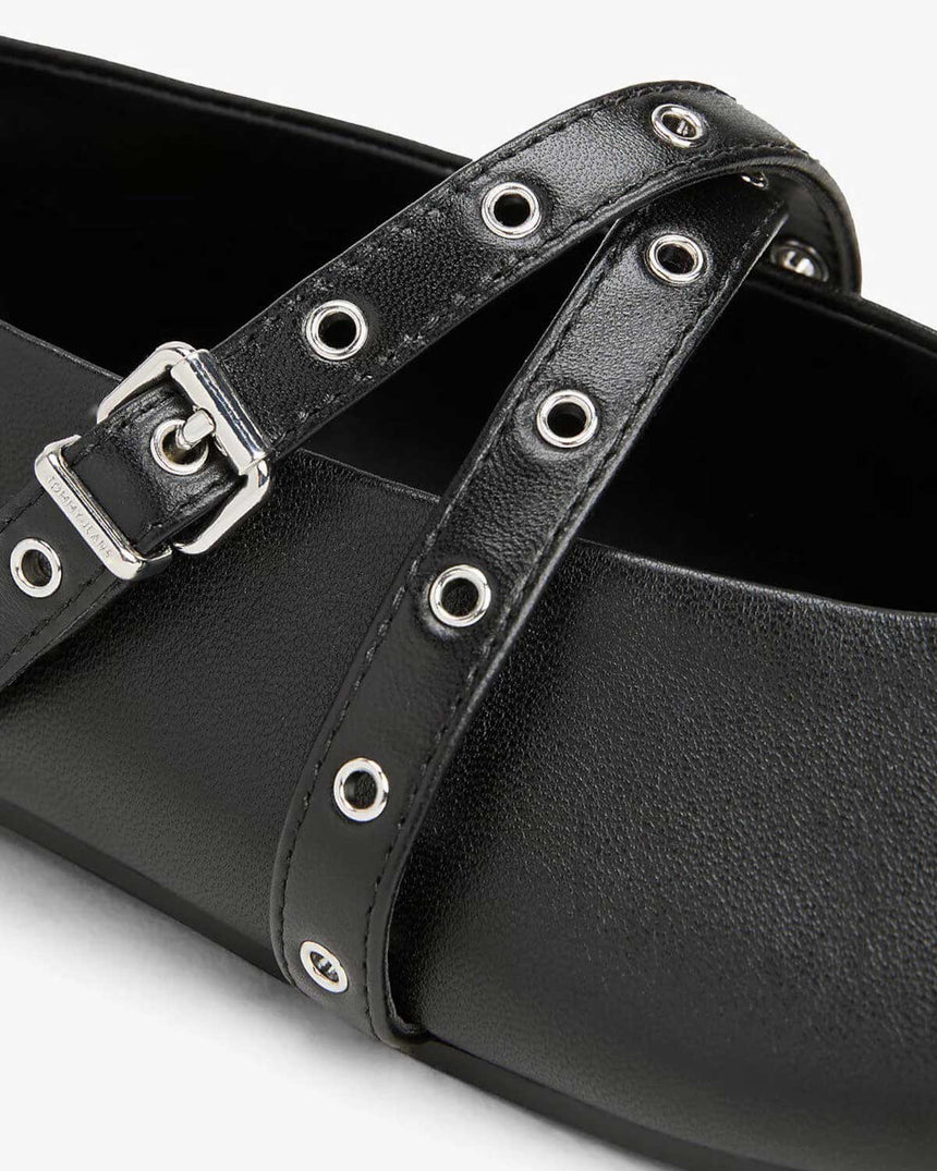 Tommy Hilfiger Baisley Deri MaryJane Kadın Balerin Ayakkabı Black