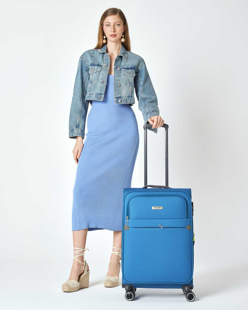 Pierre Cardin Orta Boy Kumaş Valiz Mavi