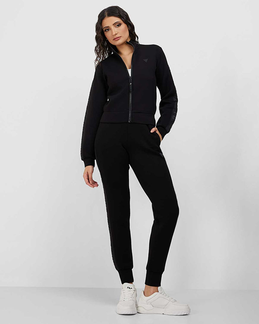 Guess New Allie Logo Şeritli Fermuarlı Sweatshirt Jet Black A996