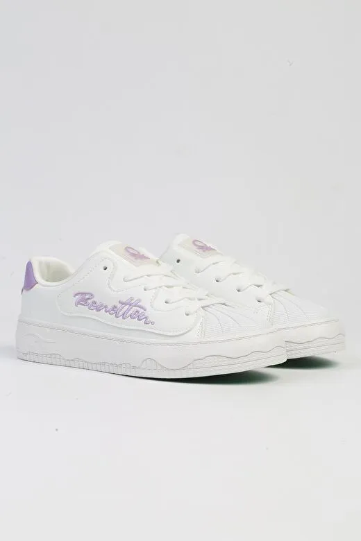 Benetton Platform Topuk Sneakers Beyaz - Pudra