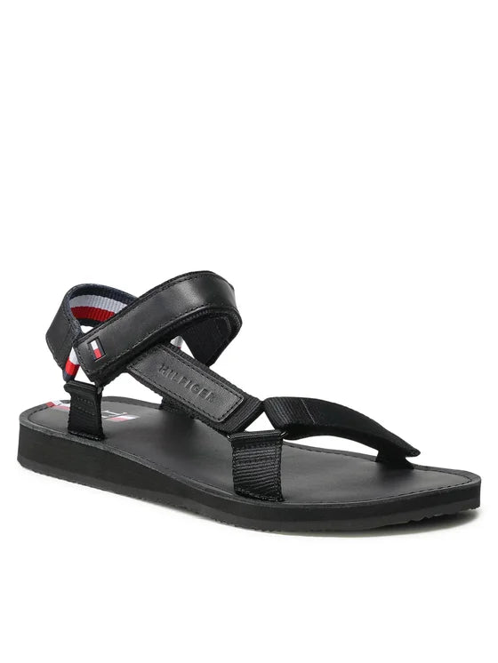 Tommy Hilfiger Erkek Th Strappy Corporate Sandal - Sandalet Black